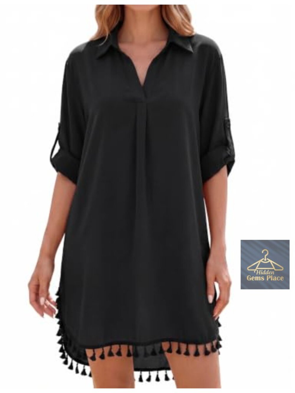 Women Swim Cover Up Dress Button Down Long Sleeve Beach Shirt